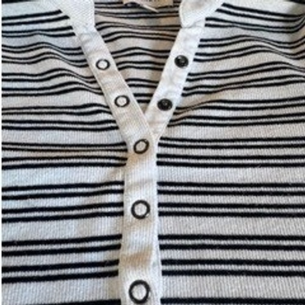 Evereve Striped Henley Long Sleeve Top Women's Black White Ribbed - Picture 4 of 4